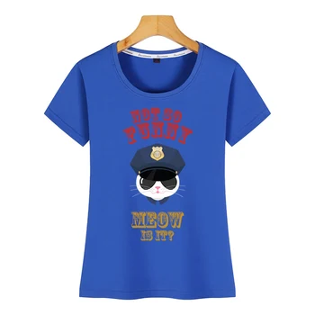 Topai Marškinėliai Moterims ne taip juokinga katė policininkas iliustracija miau tai Dizainas Black Print Moterų Marškinėlius