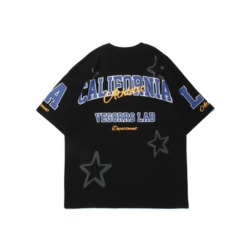 Trišakiai Marškinėliai Hip-Hop Letter Spausdinimo Trumpas Rankovės Tshirts Streetwear Mens Harajuku Atsitiktinis vatos Pagaliukai T-shirt WY544