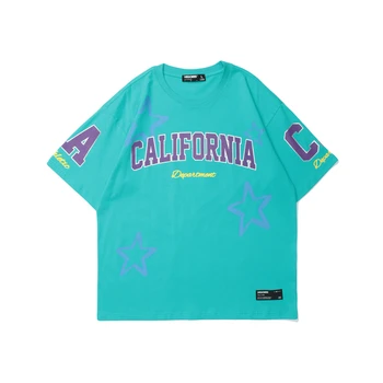 Trišakiai Marškinėliai Hip-Hop Letter Spausdinimo Trumpas Rankovės Tshirts Streetwear Mens Harajuku Atsitiktinis vatos Pagaliukai T-shirt WY544