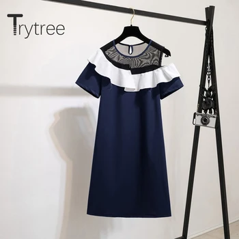 Trytree 2020 m. Vasarą Moteris Atsitiktinis Suknelė, O-kaklo Kratinys Raukiniai Kietas-line 2 Spalvų Mados Elegantiškas Temperamentas Mini Suknelė