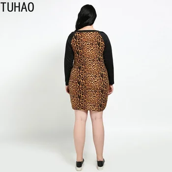 TUHAO Didelio Dydžio 6XL 5XL 4XL Pavasario Suknelė Mados Moterų Didelių Dydžių Moterims Leopard Print Plus Size Moters Suknelė Mini Vestido LR
