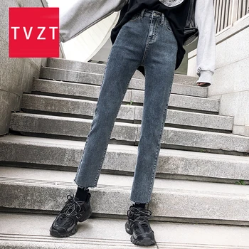 TVZT 2020 Naujas Vasaros korėjos Versija Dizaino Aukštos Juosmens Slim Fit Kulkšnies ilgio Kelnės Tiesūs Džinsai Moteriška Laisvalaikio Kelnės