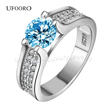 UFOORO derliaus CZ juvelyrika mada sidabro sidabrą, žiedus moterims, vestuvių, sužadėtuvių bague 6-10 balta rausva, violetinė mėlyna