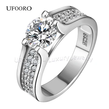 UFOORO derliaus CZ juvelyrika mada sidabro sidabrą, žiedus moterims, vestuvių, sužadėtuvių bague 6-10 balta rausva, violetinė mėlyna