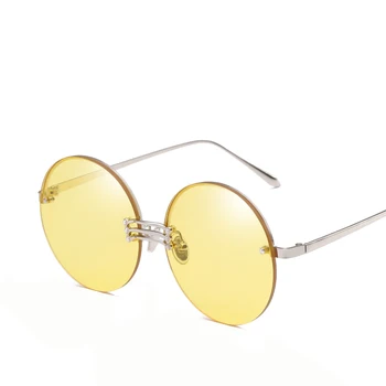 Unikali mados apvalūs akiniai nuo saulės moterims, vyrams 2018 prabangos prekės ženklo dizaineris raudonos, geltonos, rausvos taškus frameless akinius oculos retro