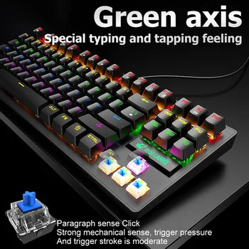 USB Laidinė Žaidimų Klaviatūra, Kompiuterių Žaidimas, Mechaninė RGB Apšvietimu ir Klaviatūros 87 Keycaps Klaviatūra, Žaidimų PC Gamer Nešiojamas Klaviatūras