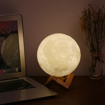 USB LED Mėnulio Šviesos 3D Spausdinimo Mėnulio Lempa 2/3Colors ChangeTouch Kontrolės Miegamojo Spinta Luna Naktį Šviesos Namų Dekoro Kūrybos Dovana