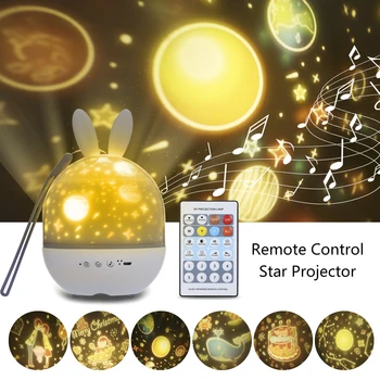 USB Star Projektorius Naktį Šviesos su RC Pritemdomi Triušių 6 Filmus 8 Dainas Laikmatis 360° Besisukantis Dekoratyvinis Apšvietimas, Vaikų Šalis