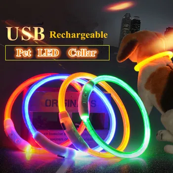 USB Įkrovimo Šuo šviesos Apykaklės Reguliuojamas LED Šunų Antkaklis Naktį Saugos Antkaklis LED lemputės Mirksi Pet Naktį Šviesos A29