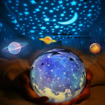 Vaikai Naktį Šviesos Projektorius Lempos Sukasi 360 Žvaigždžių Planetos Lempos, Miegamojo Dovana su 5 Rinkiniai Kino WWO66