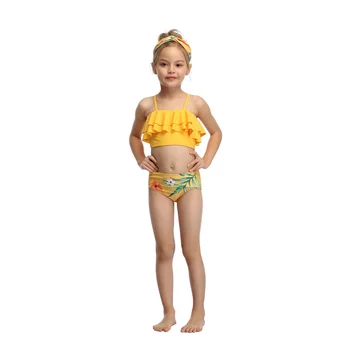 Vaikai Padalinti maudymosi kostiumėlį Nustatyti Mergaitės vientisos Spalvos Berankovė Apkarpyti Viršūnes su Pynimas Gėlių Spausdinti Kelnaitės už 2021 m. Vasaros