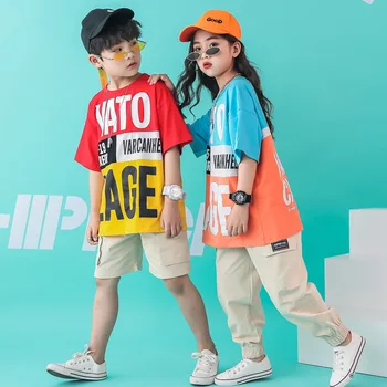 Vaikams Hip Hop Drabužiai Kostiumas Mergaitėms, Laisvi Marškinėliai, Palaidinukė Viršuje Jogger Kelnes Džiazo Pramoginių Šokių Drabužių Streetwear