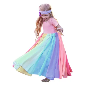 Vaikas Merginos Vaivorykštė Sudurti Princesė Inscenizacija Suknelė Gimtadienio Suknelės, Vaikų trumpomis rankovėmis kratinys Princesė dress 2021 Oficialus