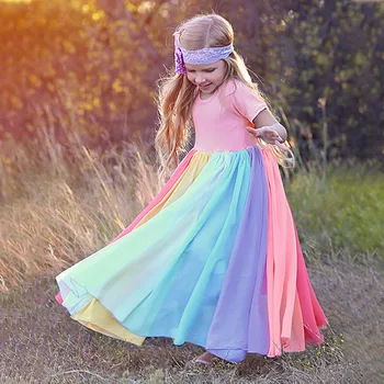 Vaikas Merginos Vaivorykštė Sudurti Princesė Inscenizacija Suknelė Gimtadienio Suknelės, Vaikų trumpomis rankovėmis kratinys Princesė dress 2021 Oficialus