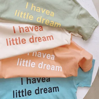 Vaikiški marškinėliai 2021 m. vasaros vaikų drabužiai nauji modeliai apvalios kaklo marškinėliai kieto spalvų paprastu laišku atsitiktinis marškinėliai