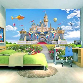 Vaikų Kambario 3D Stereo Pilies Fone Sienos Freskos Mėlynas Dangus Ir Balti Debesys Žalia Žolė Kraštovaizdžio Foto Tapetai Namų Dekoro