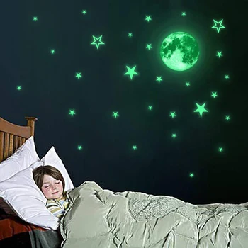 Vaikų Kilnojamojo Moon Star Spindinčią Tamsoje Lipdukas Nakties Danguje Kambario Sienos lipdukas, Decal
