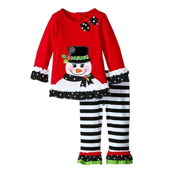 Vaikų Rudens CUTE girl Kalėdų ilgomis rankovėmis Sniego top + dryžuotos kelnės, kombinezonas