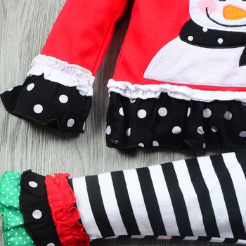 Vaikų Rudens CUTE girl Kalėdų ilgomis rankovėmis Sniego top + dryžuotos kelnės, kombinezonas