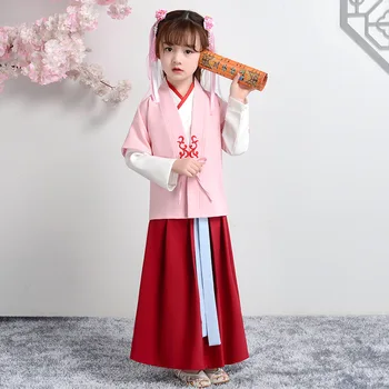 Vaikų Senovės Kostiumas Hanfu Berniukų, Mergaičių Tradicinės Kinų Liaudies Šokių Rūbus Retro Siuvinėjimo Suknelė Etapo Rezultatus Dėvėti