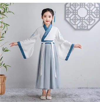 Vaikų Senovės Kostiumas Hanfu Berniukų, Mergaičių Tradicinės Kinų Liaudies Šokių Rūbus Retro Siuvinėjimo Suknelė Etapo Rezultatus Dėvėti