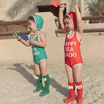 Vaikų Vaikams Mielas maudymosi kostiumėlį Vienas Gabalas Bikini Vyrų, Moterų, Kūdikių 2-5 Metų Paplūdimio Pajūrio maudymosi Kostiumėliai Atostogų Raudona Geltona Besimaudančių