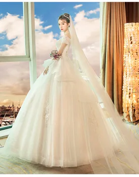 Valdovų rūmų Grindų Ilgis Vestuvių Suknelė 2020 Naujas Hepburn Stiliaus Vieno peties prancūzijos Nuotaka Susituokė Buvo Plonas ir Didelio Dydžio Retro