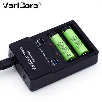 VariCore 18650 baterijos kroviklis TR-2000 ir QC3.0 18650 26650 AA, AAA tipo baterijos ir USB 5V mobiliųjų įrenginių Micro USB Kabelis.