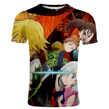 Vasaros anime T-shirt Harajuku Gatvės Šokių T-shirt septynios Mirtinos NUODĖMĖS 3D atspausdintas vyriški ir moteriški Sportiniai marškinėliai Topai