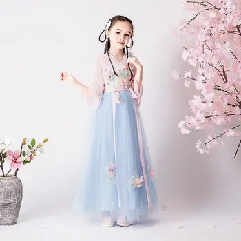 Vasaros Kinų Stiliaus Hanfu Suknelės Vaikų Gėlių Nematomas Užtrauktukas Dizaino Pasakos Kostiumų, Drabužių Mergaičių Tradicinę Suknelę ZL03