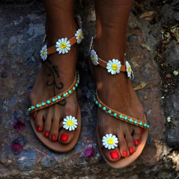 Vasaros Sandalai Moteriška Patogus Saldus Gėlių Paplūdimio Sandalai Ponios Paplūdimio Bateliai Butas Kulniukai Lauko Dirželis Butas Sandalias
