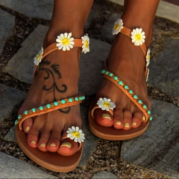 Vasaros Sandalai Moteriška Patogus Saldus Gėlių Paplūdimio Sandalai Ponios Paplūdimio Bateliai Butas Kulniukai Lauko Dirželis Butas Sandalias