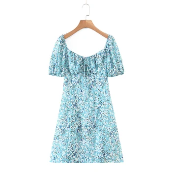 Vasaros sluoksniuotos rankovėmis suknelė moterims spausdinti suknelės senovinių kvadratinių kaklo suknelė kawaii mini suknelė atsitiktinis linijos, suknelės lankas ponios 2021