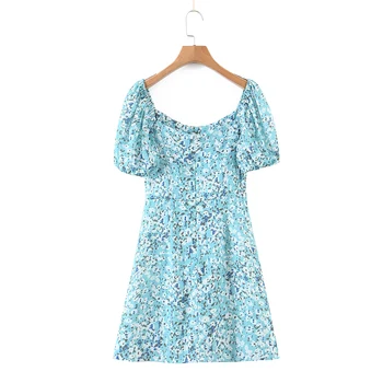Vasaros sluoksniuotos rankovėmis suknelė moterims spausdinti suknelės senovinių kvadratinių kaklo suknelė kawaii mini suknelė atsitiktinis linijos, suknelės lankas ponios 2021