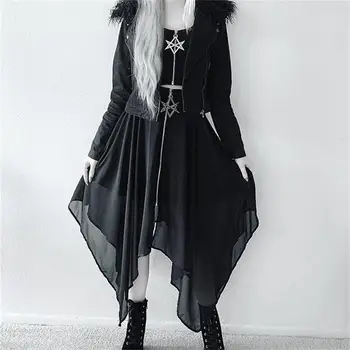 Vasaros Tinklelio, Nereguliarus Moterų Sijonai Pentagram Užtrauktukas Juoda Punk Sijonai Gotikos Tamsos Lady Sijonas Atsitiktinis Palaidų Streetwear Sijonai