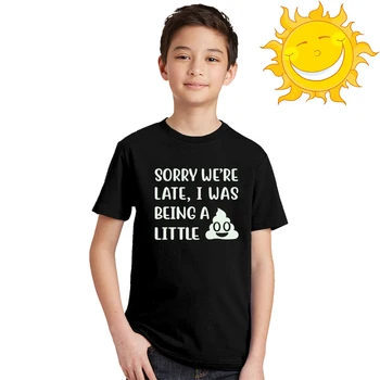 Vasarą Vaikai Juokinga Šviesos Drabužių Atsiprašome, Mes vėluojame Spausdinti Mados Noctilucent T-shirt Vaikų Unisex Švyti Tamsoje Tees Marškinėliai
