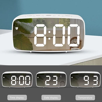Veidrodis, Žadintuvas LED Skaitmeninis Laikrodis, Valdymas Balsu Atidėjimo Laiką Temperatūros Ekranas Naktinis Režimas, Skaitmeninis