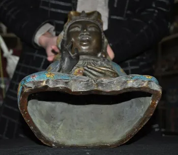 Vestuvių dekoravimas Kinija šventykla bronzos Cloisonne Emalio Kwan-yin guanyin Bodhisatvos Budos statula