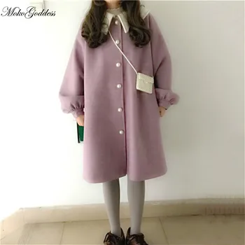 Violetinė Tendencija Paltai Moterims, Ilgai Šiltos Žiemos Vilnos Paltą Moteris Prarasti Ilgai Mygtuką Kailio Striukė Japonų Stiliaus Paltas Moterims 2020 Naujas