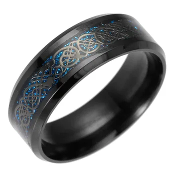 Visą Dydį Valdinga Vyro Žiedas Aukso Mėlyna Anglies Pluošto Black Dragon Apdaila Tinka Nerūdijančio Plieno Žiedai Vyrų Vestuvių Juostoje Žiedas