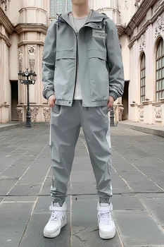 Vyriški Tracksuit Streetwear Dviejų dalių Komplektas Prakaitas Kostiumas Poliesteris darbo drabužiai, vyriški Striukė ir Haremo Kelnės 2020 Metų Hip-Hop ' as Mens Drabužiai