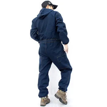 Vyriški Įrankiai Jumpsuit ilgomis Rankovėmis Multi-Pocket Gobtuvu Prarasti Didelio Dydžio Džinsinio darbo drabužiai Tamsiai Mėlyna Bodysuit Daugiau Dydžiai M-4XL