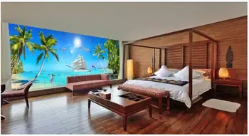 WDBH Užsakymą freskos 3d kambario tapetai Didelis HD panoraminis coco beach kraštovaizdžio Namų dekoro 3d sienų freskomis tapetai, sienų ir 3 d