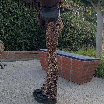 WEPBEL Moterų Sexy, Leopardas spausdinimui Tampri, Liesas Flare Kelnės Ponios Aukšto Juosmens Slim Fit Elastinga Pločio Kojų Kelnės