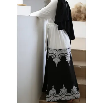 Wepbel Musulmonų Suknelė Marocain Kaftan Tuščiaviduriai Moterų Mados Nėriniai Sujungimas Chalatas Kimono Juodai-Baltas Megztinis Abaja Plius Dydis