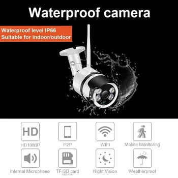 Wifi lauko IP kamera, 1080P 720P vandeniui 2.0 MP belaidžio saugumo kamerų metalo dviejų krypčių garso TF kortelę įrašyti P2P kulka