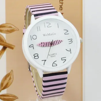 Womage Mados Kūrybos Moterų Laikrodžiai Zebra Stripes Kvarco Odos Diržas Žiūrėti Pieštuku Žymiklį Ponios Laikrodžiai Dames Horloges