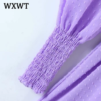 WXWT Moterų Violetinė Elastinga Juosmens Žirklės Gėlių Suknelė 