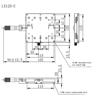 X-ašis staliuko skaidrių lentelė LX125-C linijinis koreguojamosios workbench Vadovas mikro reguliavimo Tikslumas poslinkis platforma