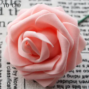 YO CHO 50PCS Didelis Putų Gėlės Rožės Dirbtinių Gėlių Pink Gėlių Sienos, Vestuvių Nuotakos Puokštė Dovanų Dėžutėje Dekoratyvinės Gėlės